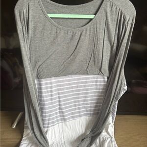 Gray and White Striped Women's Top